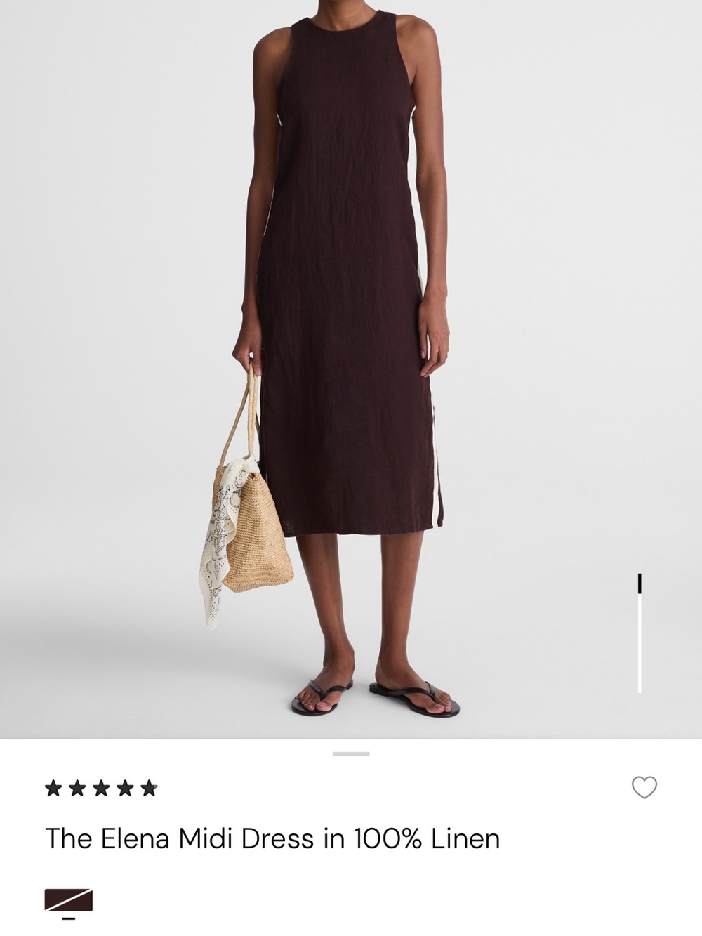Madewell The Elena Midi Dress Linen Brown Size 8 Like New